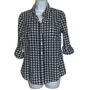 Sz.M*Fleur Bleve*Black/White Checkered Long Sleeve Button-Down Top